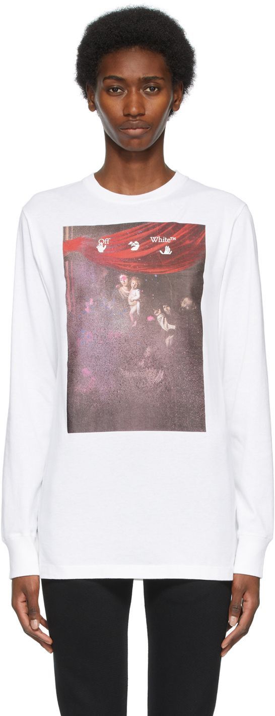Off-White White Sprayed Caravaggio Arrows Long Sleeve T-Shirt Size US L / EU 52-54 / 3 - 4 Thumbnail