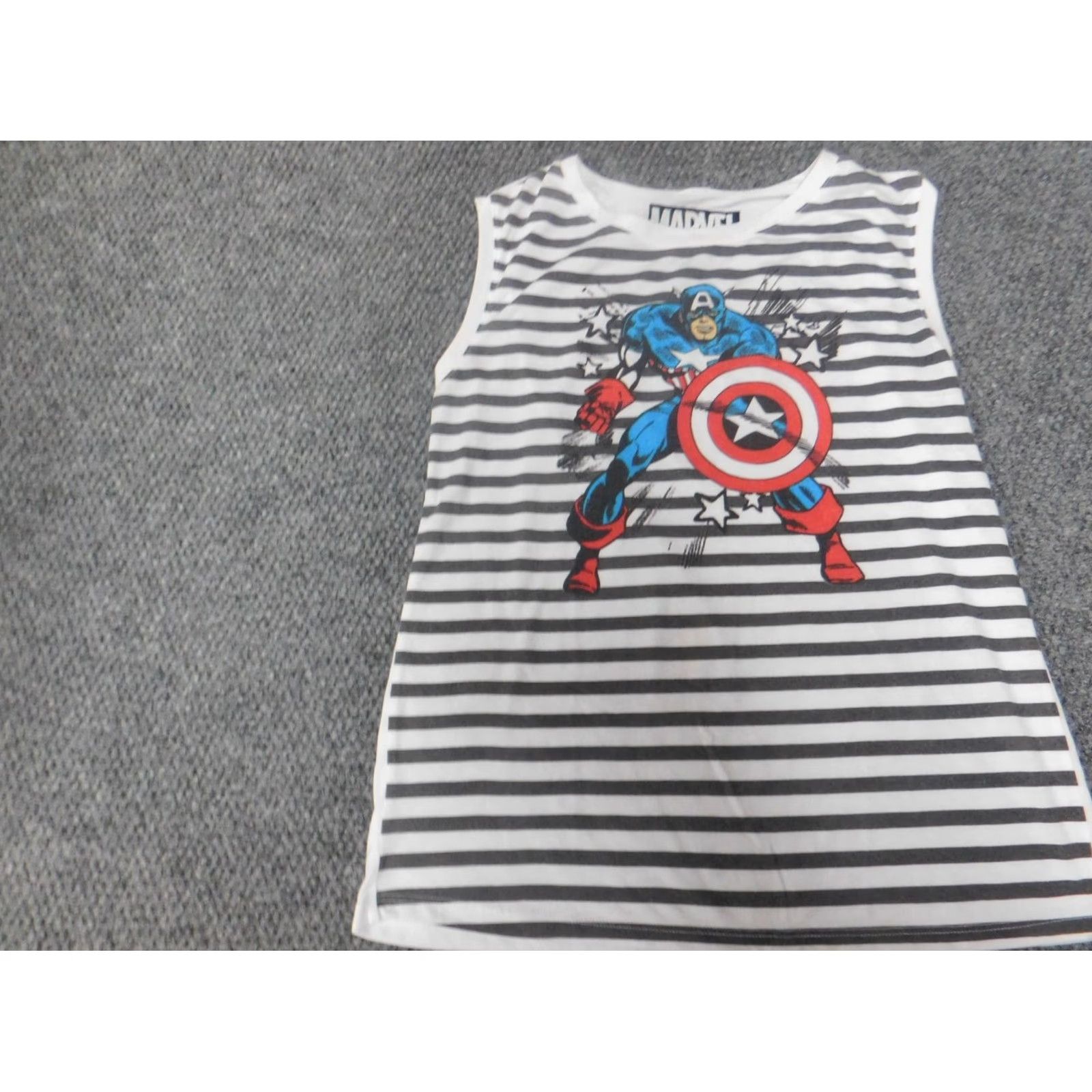 Vintage Captain America Marvel Shirt Tank Womens Medium Gray Striped Lightweight Pullover Casual Pullover Tank Lightweight 90s Style Size M / US 6-8 / IT 42-44 - 2 Thumbnail
