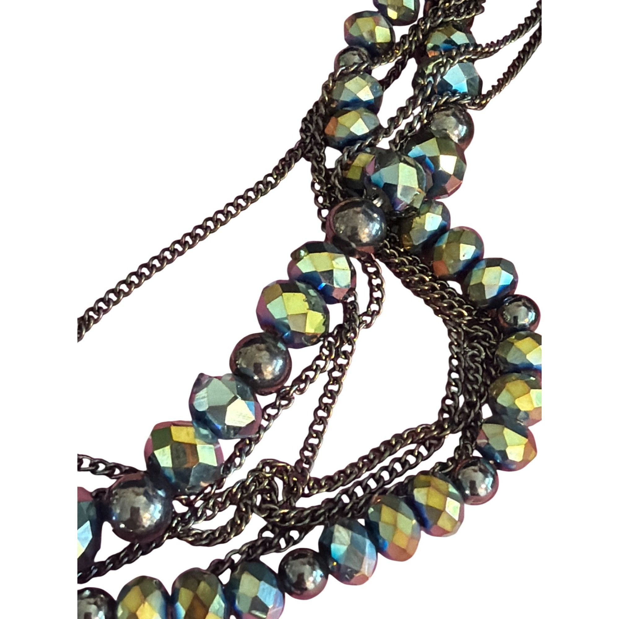 Other Glass Green Aurora Borealis Black Chain Ribbon Necklace Belt Size ONE SIZE - 2 Thumbnail
