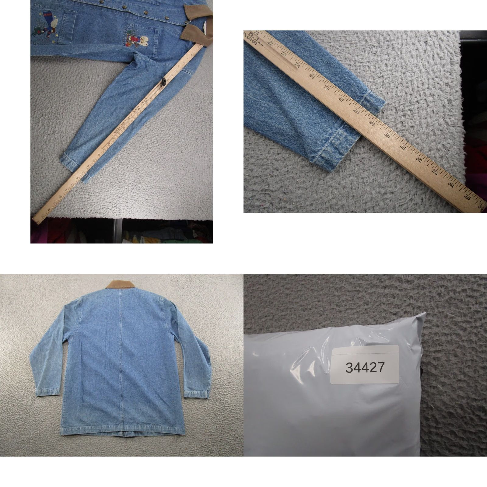 Vintage Christopher & Banks Women's Jacket Denim Blue Embroidered Angels 90s M Denim Jacket Mid-Length Button Cotton Lining Pockets Collared Regular Womens Size 32" / US 10 / IT 46 - 8 Thumbnail