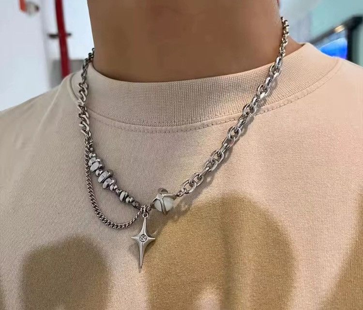 Japanese Brand Star pendant retro punk double layer chain necklace Size ONE SIZE - 1 Thumbnail