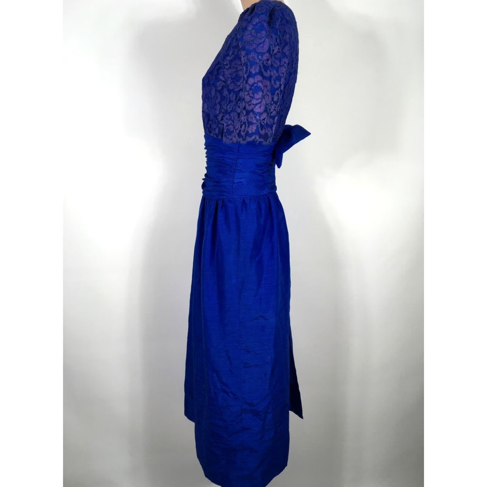 Vintage VTG 60'S Blue Lace Bust Prom Bridesmaid Formal Dress Sheath Empire Waist Maxi S/M Womens Size S / US 4 / IT 40 - 6 Thumbnail