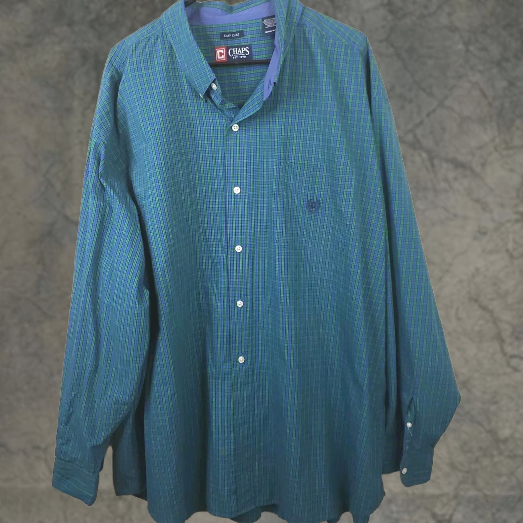 Chaps CHAPS Easy Care Shirt Green Blue Plaid Men's 4XB Button-Up Twill Casual Long Sleeve Size US XXL / EU 58 / 5 - 1 Thumbnail
