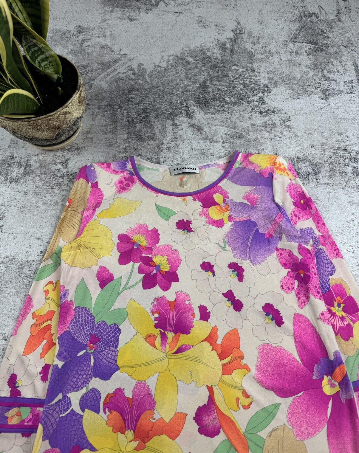 Leonard Paris × Vintage RARE Leonard Paris Floral Silk 40 Designer Tunic Dress Luxury Shirt Blouse Top Size M / US 6-8 / IT 42-44 - 5 Thumbnail