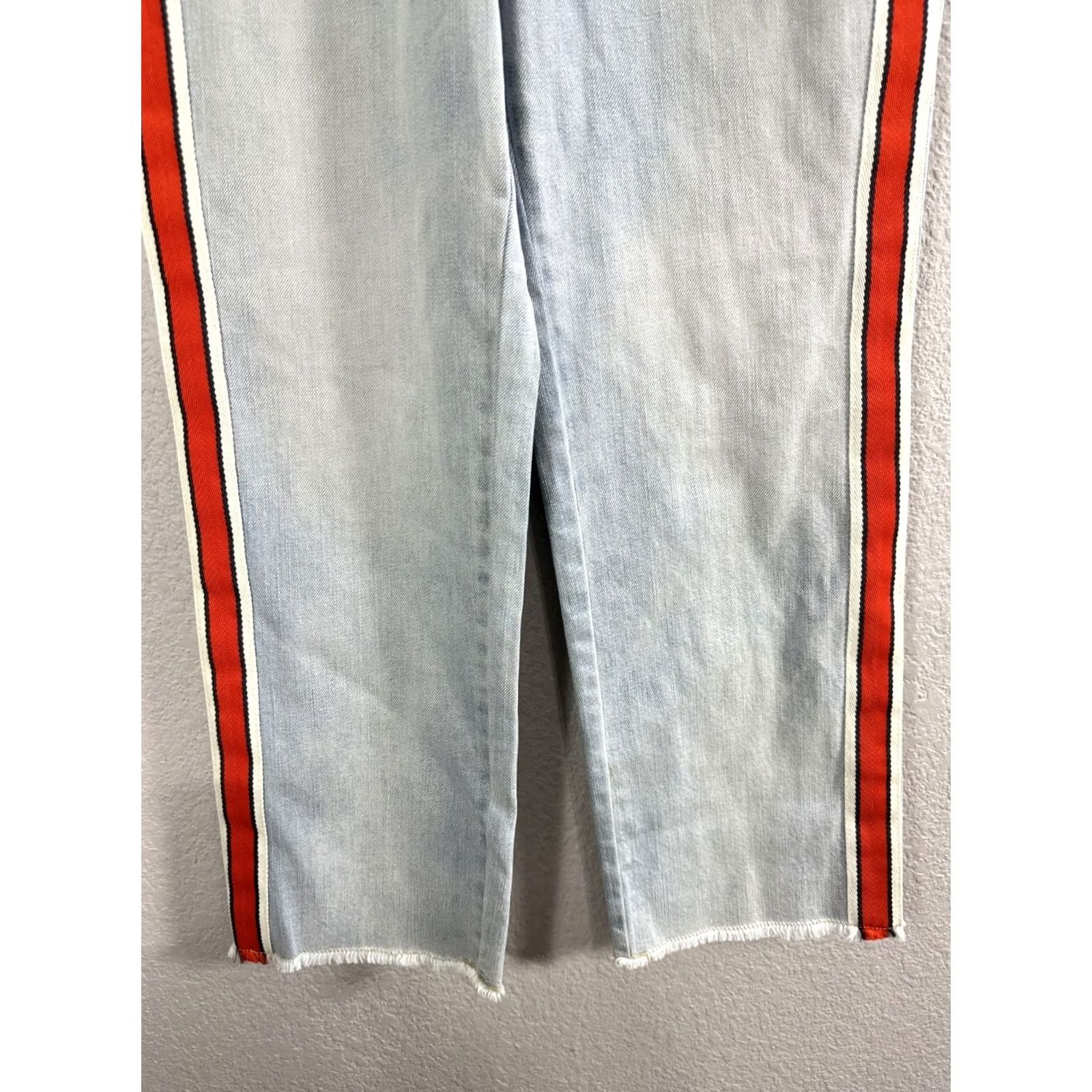 Vintage VINTAGE Women's A Loves A Blue Red Stripe Frayed Jeans Straight Fit Cropped Sz 24 NWT Size 42" / US 20 - 5 Thumbnail