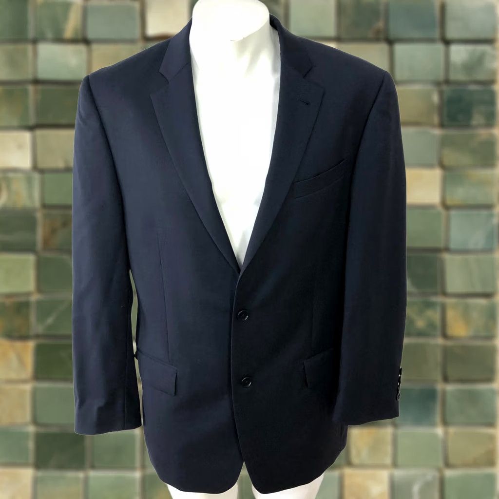John Varvatos John Varvatos U.S.A. Blazer Sport Coat Jacket Blue 40 R Wool Button-Front Notch Lapel Double-Vented Men Size 40R - 1 Thumbnail