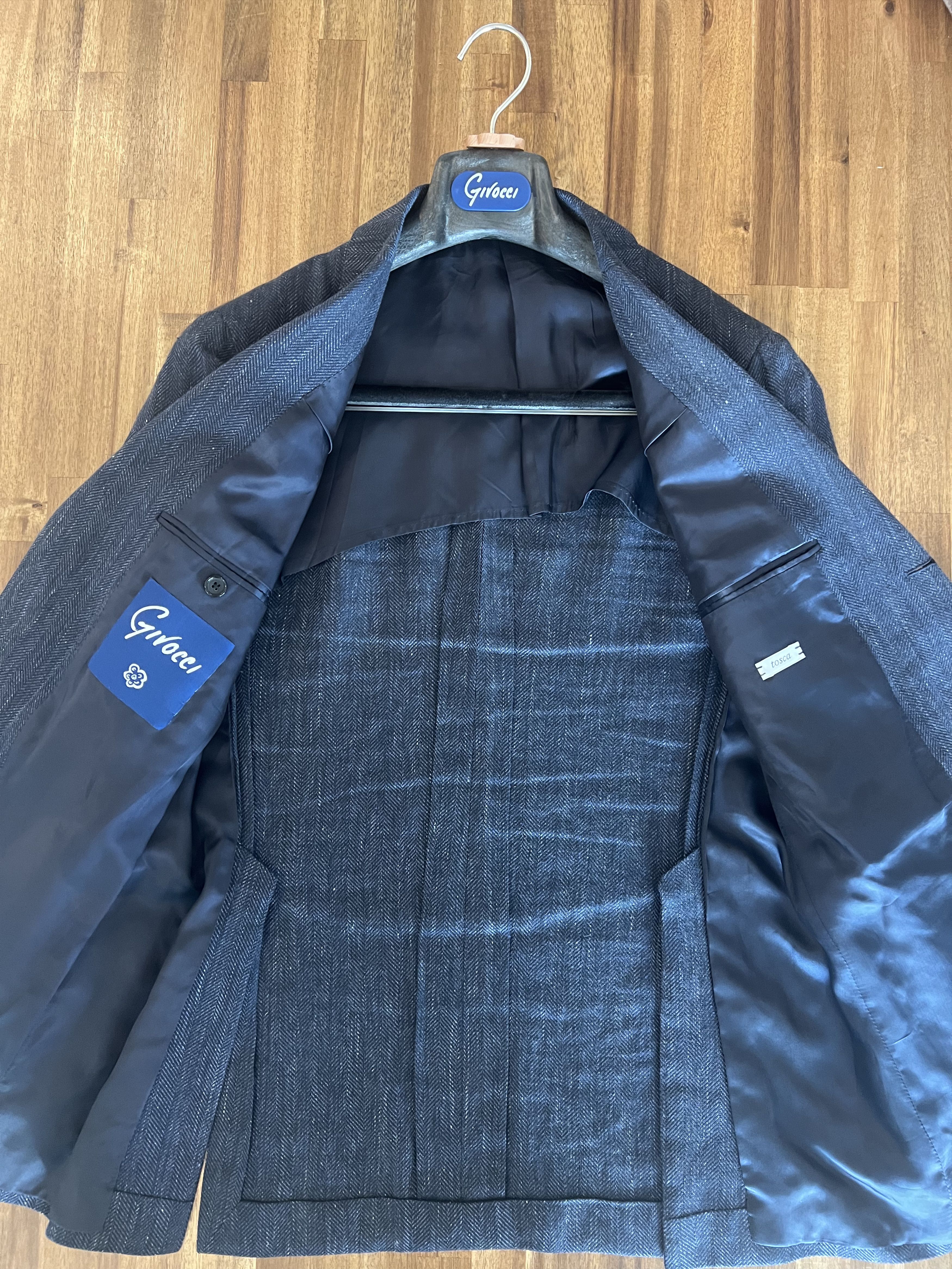 Caruso Caruso Blue Linen Wool Herringbone Jacket 38R US Size 38R - 2 Thumbnail