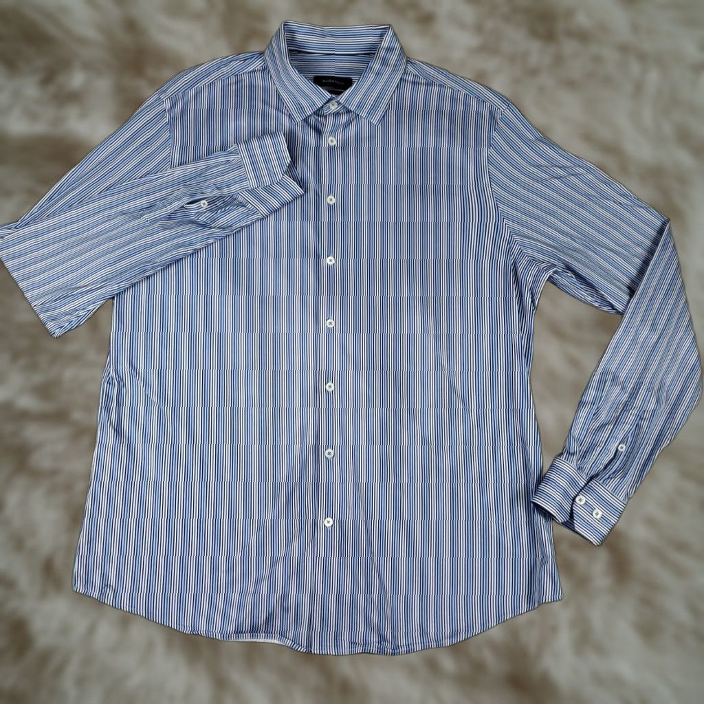BUGATCHI Bugatchi Shirt Mens XL Blue Striped Stretch Shaped Fit Button Up Long Sleeve Size US XL / EU 56 / 4 - 1 Thumbnail