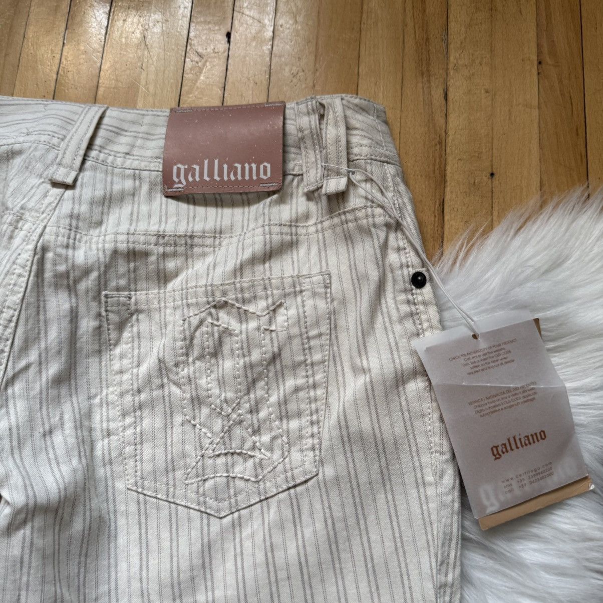 John Galliano 📌 NEW John Galliano Y2K 00s Big Logo Striped Beige Pants Size 29" - 3 Thumbnail