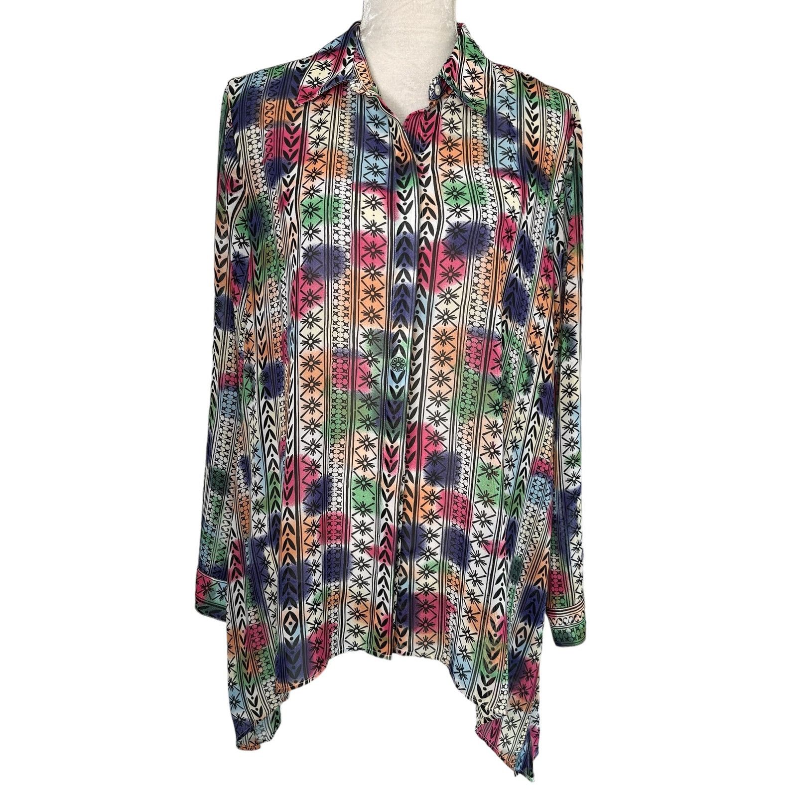 Other Peck & Peck Retro Button Down Blouse XL Semi Sheer Rainbow Size XL / US 12-14 / IT 48-50 - 1 Thumbnail