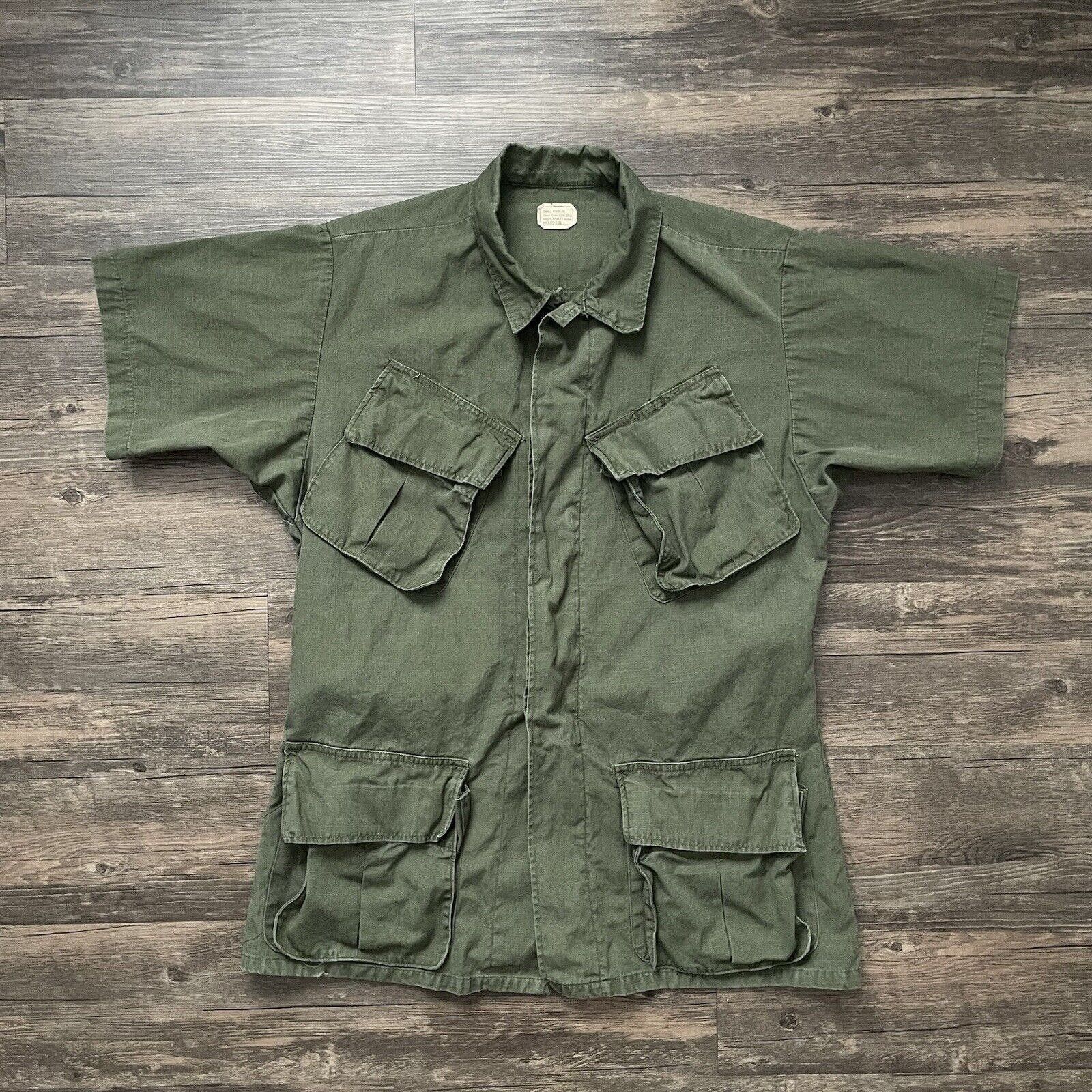 image of Military x Vintage Vietnam Era 1968 Og-107 Class 1 Rip Stop Slant Pocket Shirt in Green (Size Small