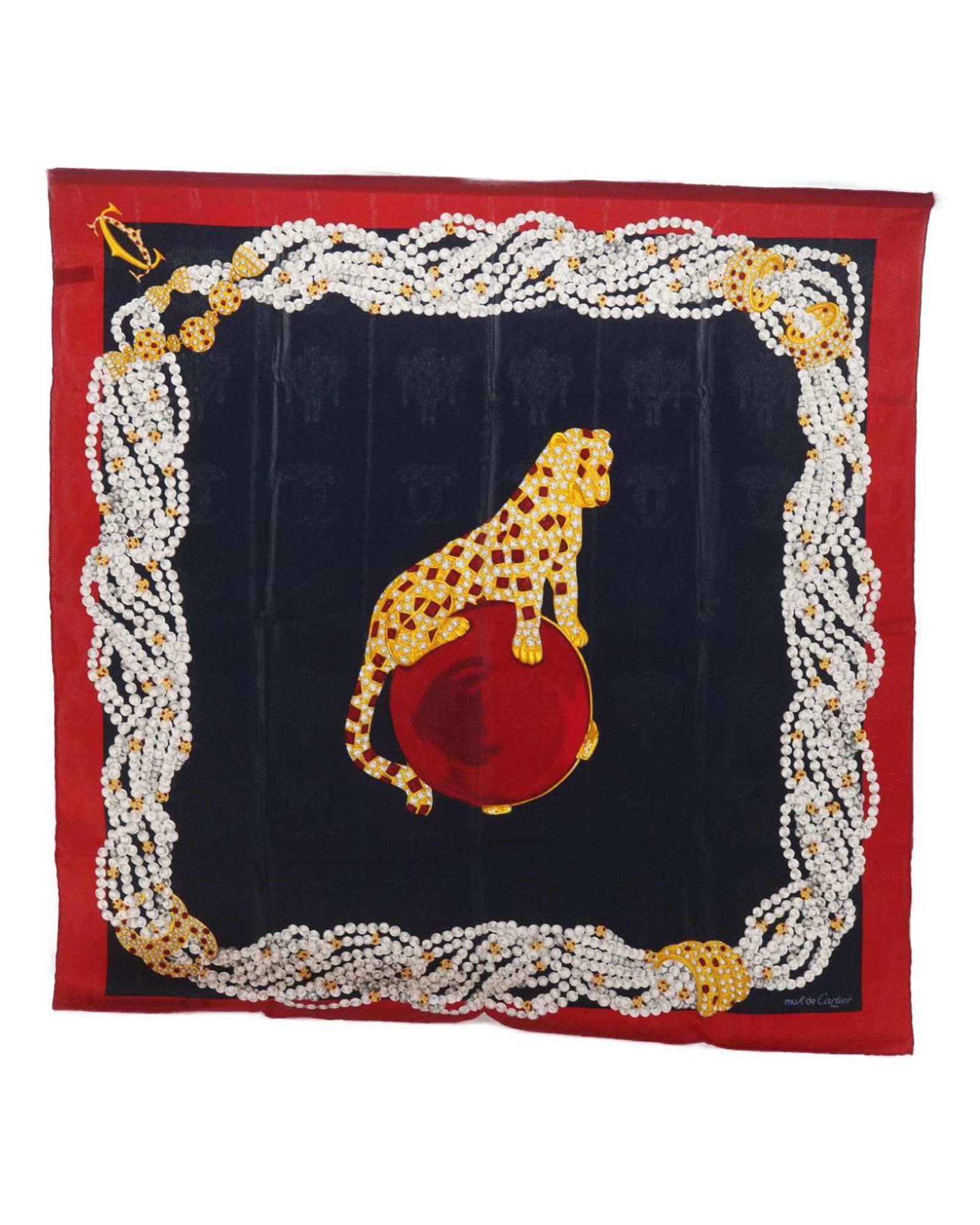 image of Luxurious Red Silk Cartier Scarf, Women's