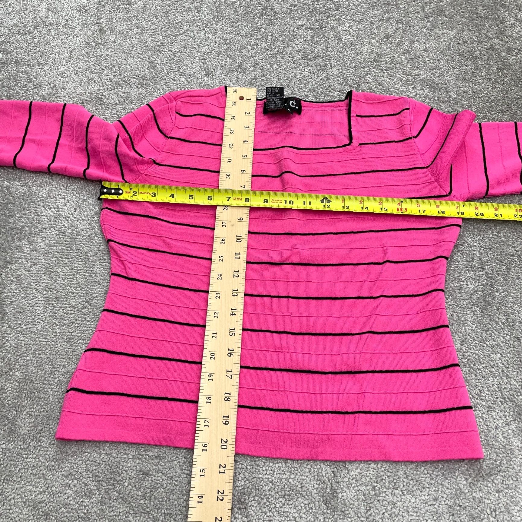 Pinko J.A.D Pullover Sweater Juniors XL Pink Black Striped Square Neck Knit Casual Size XL / US 12-14 / IT 48-50 - 6 Thumbnail