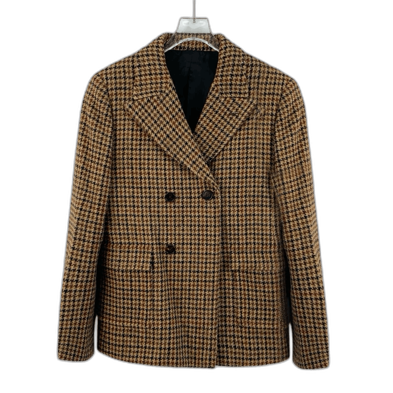 Celine Brown Houndstooth Wool DoubleBreasted Blazer Size US M / EU 48-50 / 2 - 1 Thumbnail