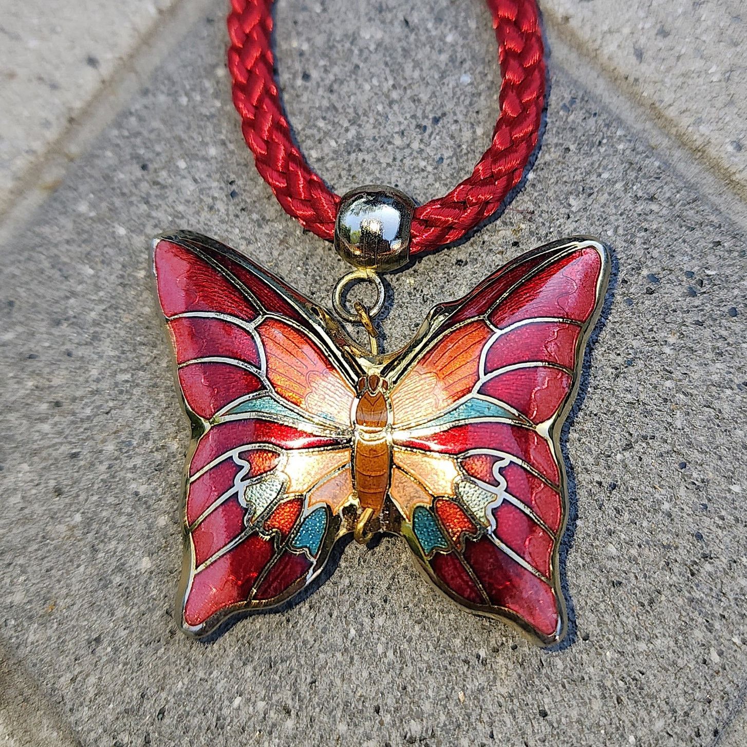 Vintage Vintage Premium Cloisonne Butterfly Pendant Rope Necklace Size ONE SIZE - 5 Thumbnail