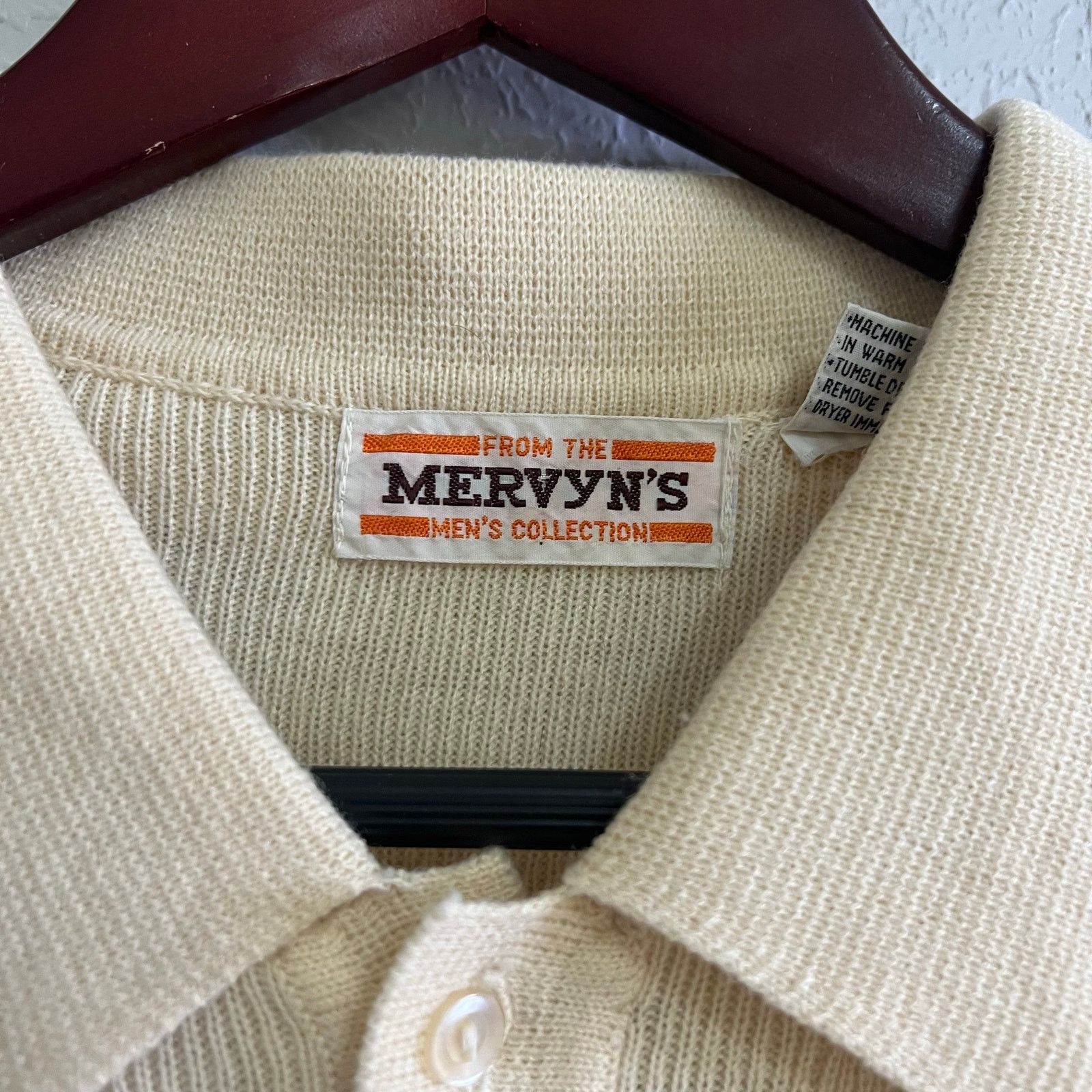 Vintage Vintage Mervyns Sweater Mens M Striped Knit Polo 70s Beige Size US M / EU 48-50 / 2 - 3 Thumbnail