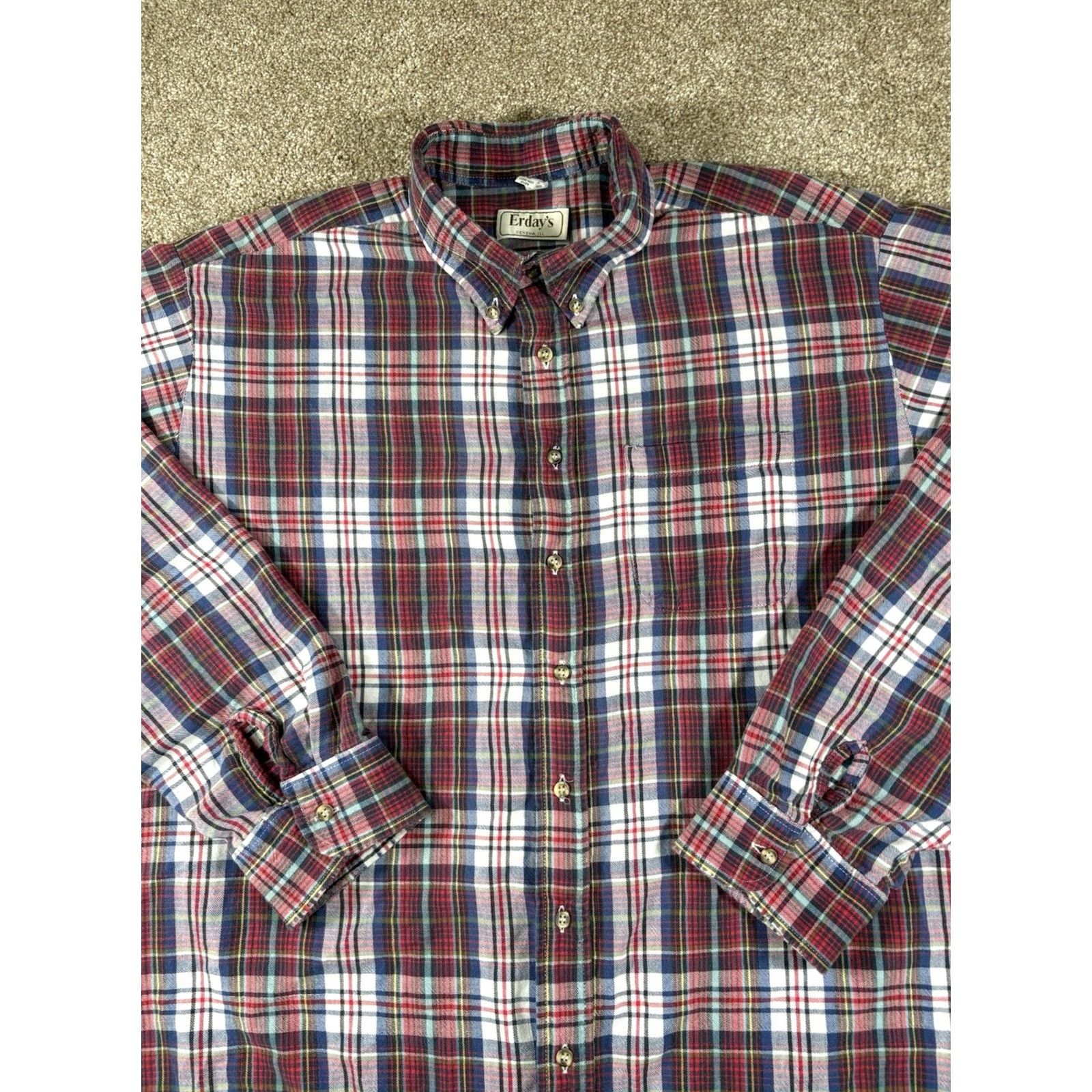 Vintage VINTAGE Erday’s Geneva ILL Red Plaid Long Sleeve Flannel 100% Cotton • Size XL Men Shirt Red Plaid Long Sleeve Button-Up Size US XL / EU 56 / 4 - 2 Thumbnail