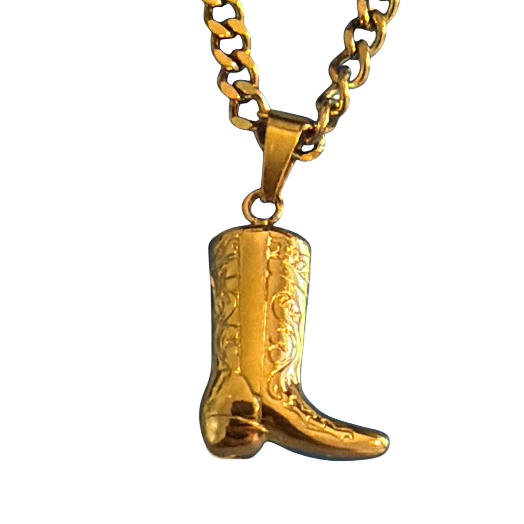 Other Lauren Evry Gold Tone Necklace Etched Cowboy Boot Pendant Ad Size ONE SIZE - 2 Thumbnail