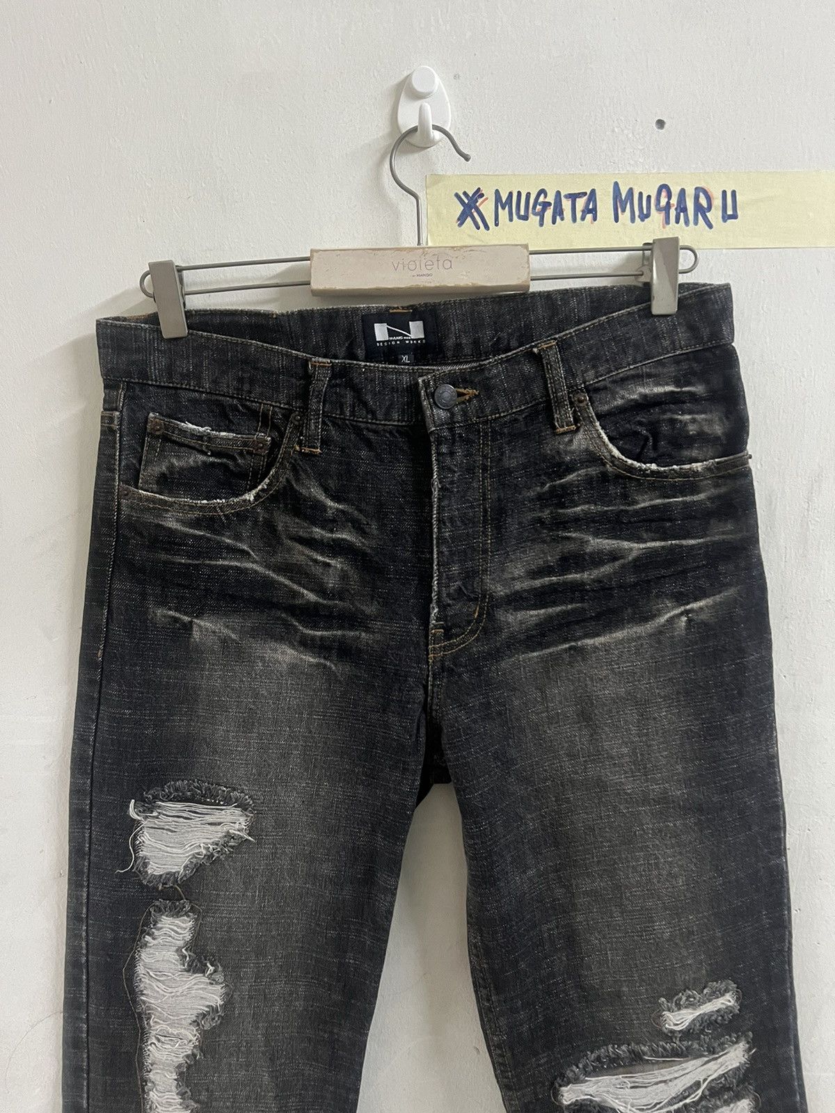 If Six Was Nine × Japanese Brand THRASHED NYLAUS DISTRESSED DENIM PANT Size US 32 / EU 48 - 2 Thumbnail