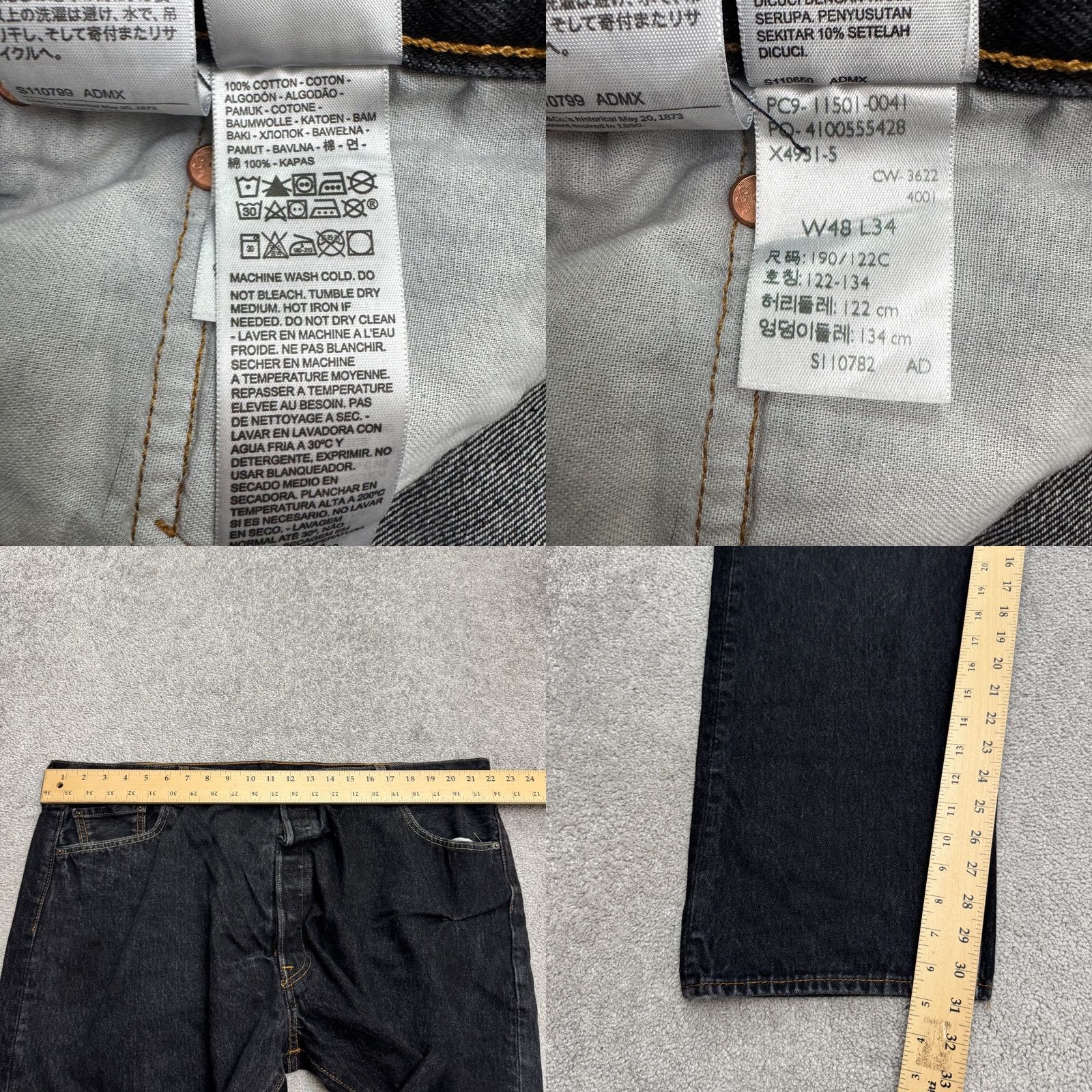 Levi's Levi's 501 Original Fit Straight Leg Button Fly Denim Jeans Men 48x34 Tall Black Size US 32 / EU 48 - 9 Thumbnail