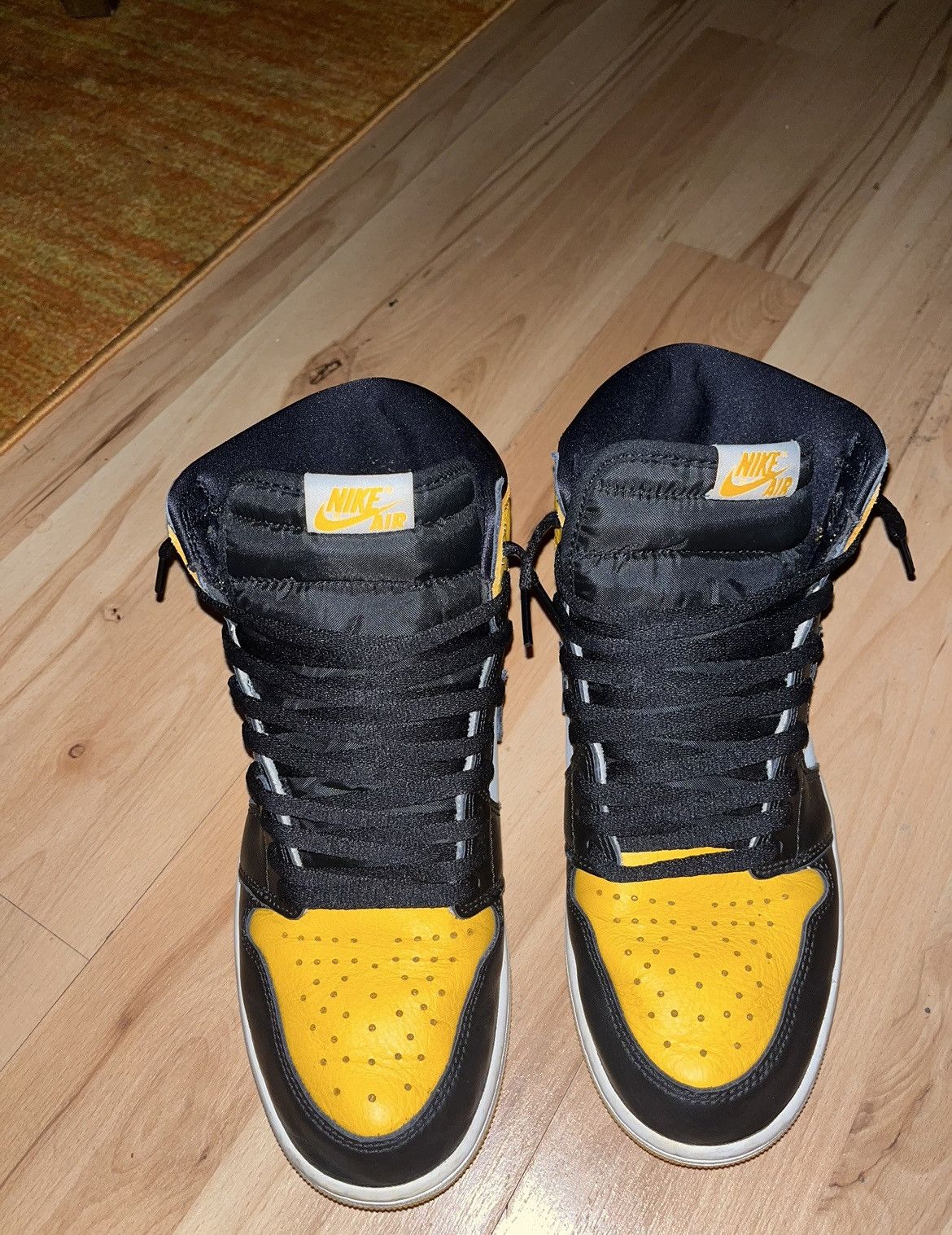 image of Jordan Brand 1 Yellow Toes Shoes in Black White Yellow, Men's (Size 10)