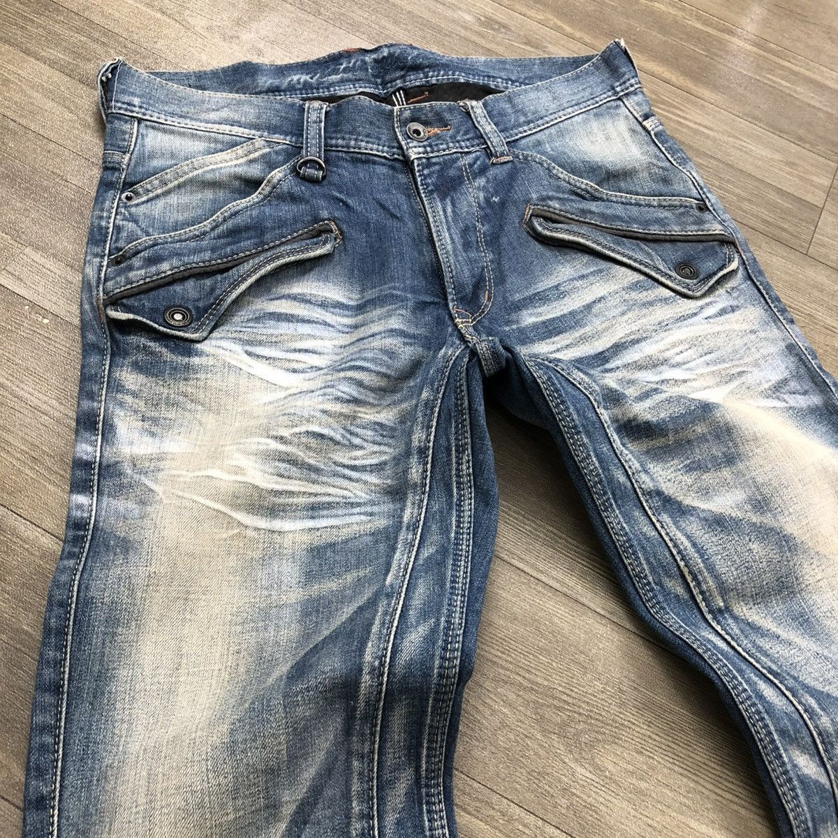 If Six Was Nine × Japanese Brand × Le Grande Bleu (L.G.B.) 2000s Nicole Club Multi Pocket Faded Bootcut Flared Jeans Size US 31 - 3 Thumbnail