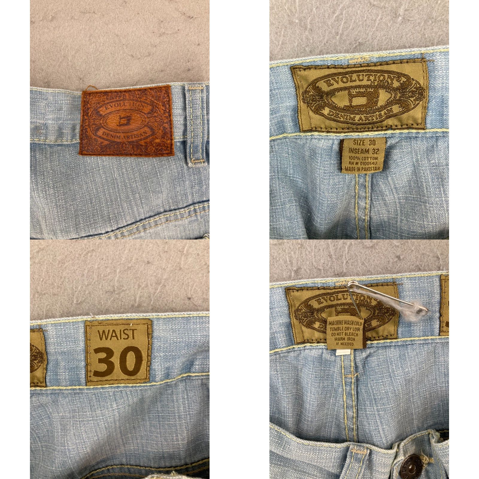 Vintage Evolution Denim Jeans 30x32 Straight Light Wash Mens Casual regular fit Blue Cotton Denim 5-Pocket Design 30 Inseam Mid Rise Size US 30 / EU 46 - 8 Thumbnail