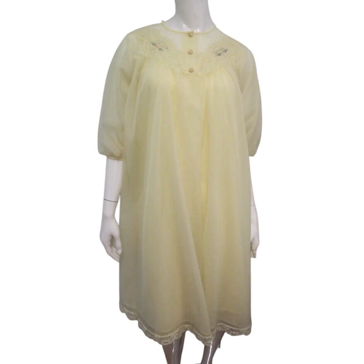 Other VTG SHADOWLINE Nylon Night Gown Peignoi Size S Yellow Sheer Size S / US 4 / IT 40 - 2 Thumbnail