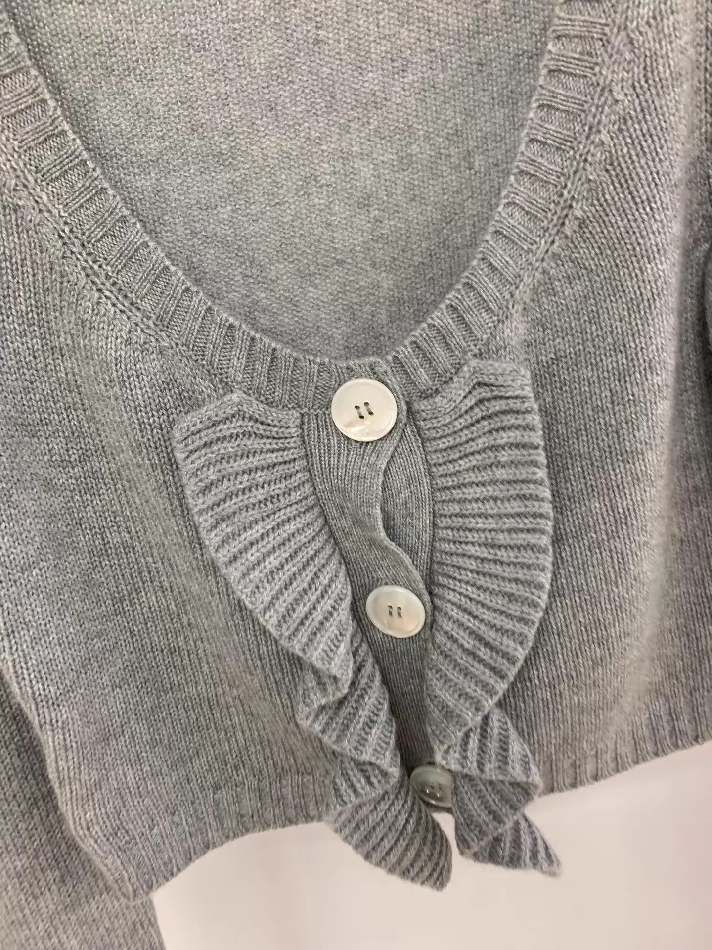 Miu Miu MIU MIU Gray Ruffled Cashmere Knit Cardigan Size 38 New Size XS / US 0-2 / IT 36-38 - 2 Thumbnail