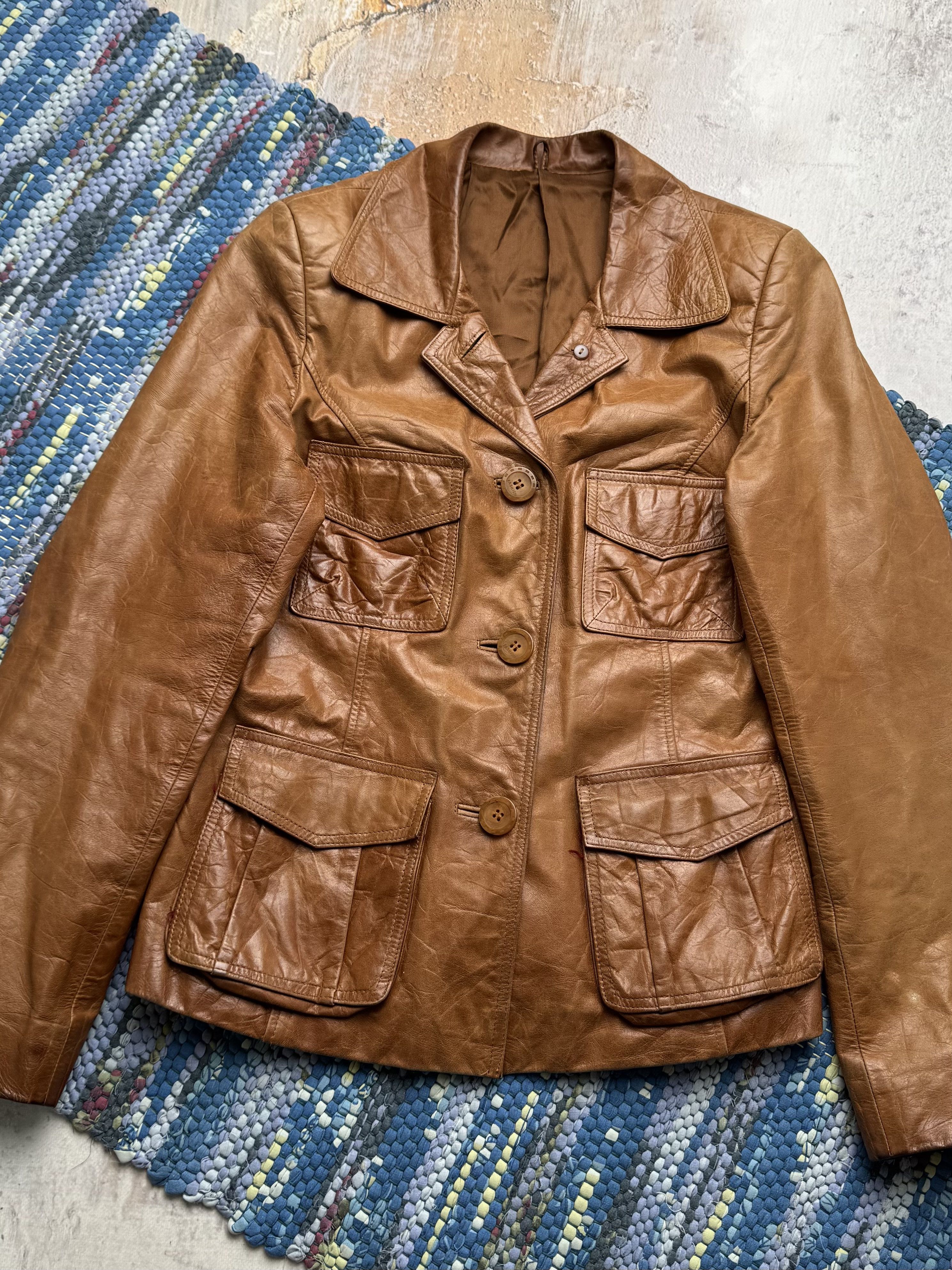 Vintage Vintage Real Leather Utility Jacket Safari Multi Pocket Coat Size S / US 4 / IT 40 - 2 Thumbnail