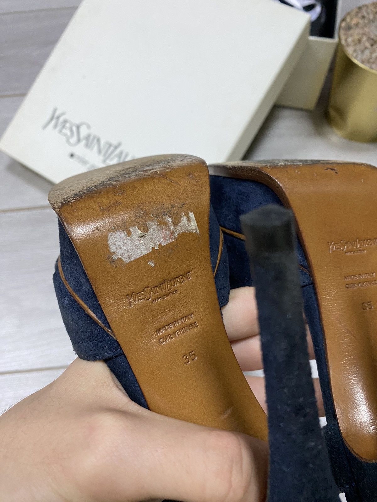 Yves Saint Laurent Yves Saint Laurent with box suede Rive Gauche vintage heels Size US 5 / IT 35 - 5 Thumbnail