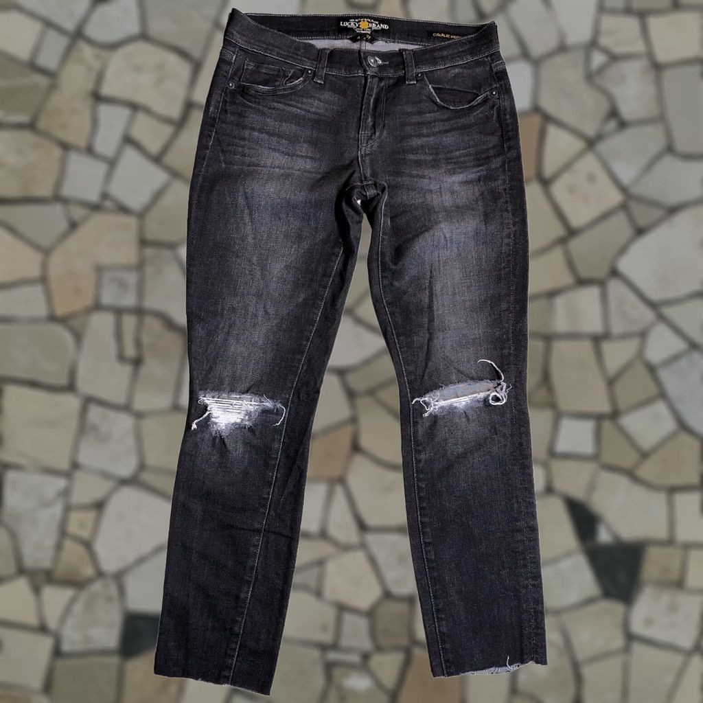 Lucky Brand Lucky Brand Jeans Womens Charlie Skinny Crop Black Distressed Denim 4 25.5 Size 27" / US 4 / IT 40 - 1 Thumbnail