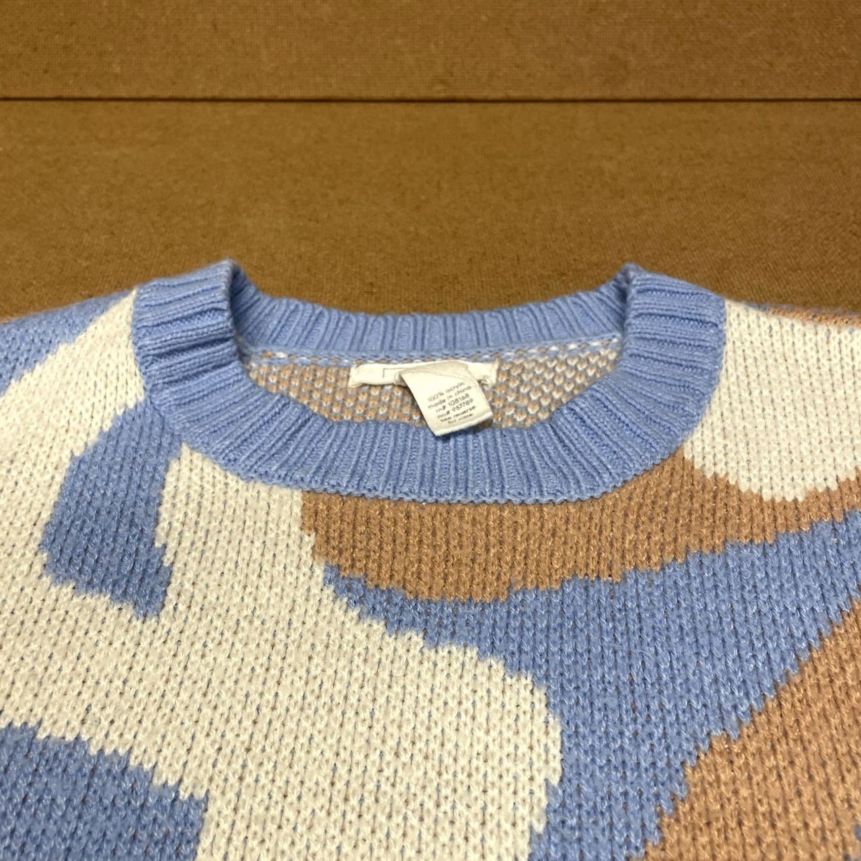 Vintage Full Tilt Sweater Womens Small Blue White Tan Crewneck Knit Abstract Pullover Size M / US 6-8 / IT 42-44 - 5 Thumbnail