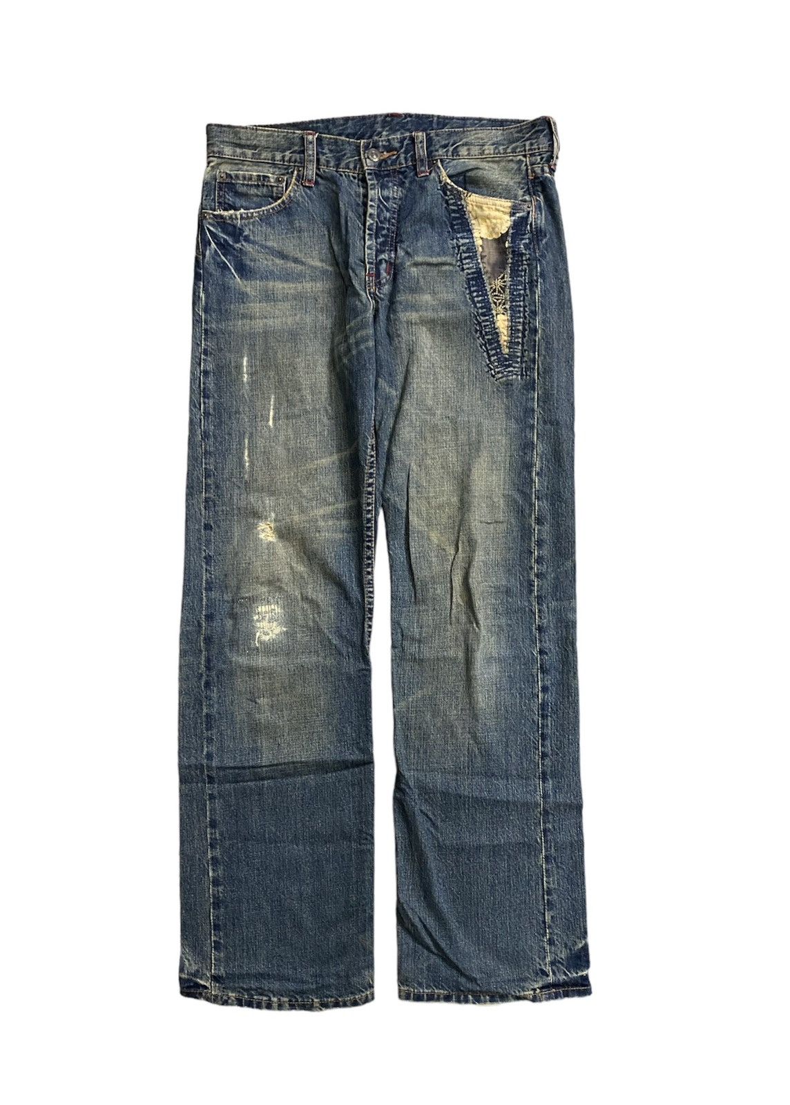 image of Takeo Kikuchi 1990S Japan Motive Patch Distressed Denim, Men's (Size 32)