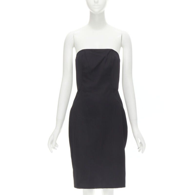 Alexander Wang ALEXANDER WANG black built in corset strapless leather pleat back dress US4 S Size S / US 4 / IT 40 - 1 Thumbnail