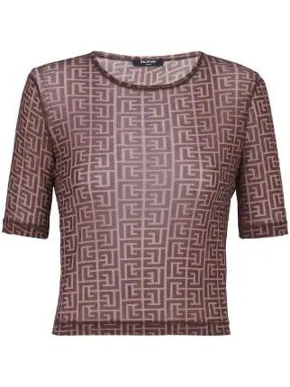 o1srvl11e0524 Monogram Print Crop Top in Brown