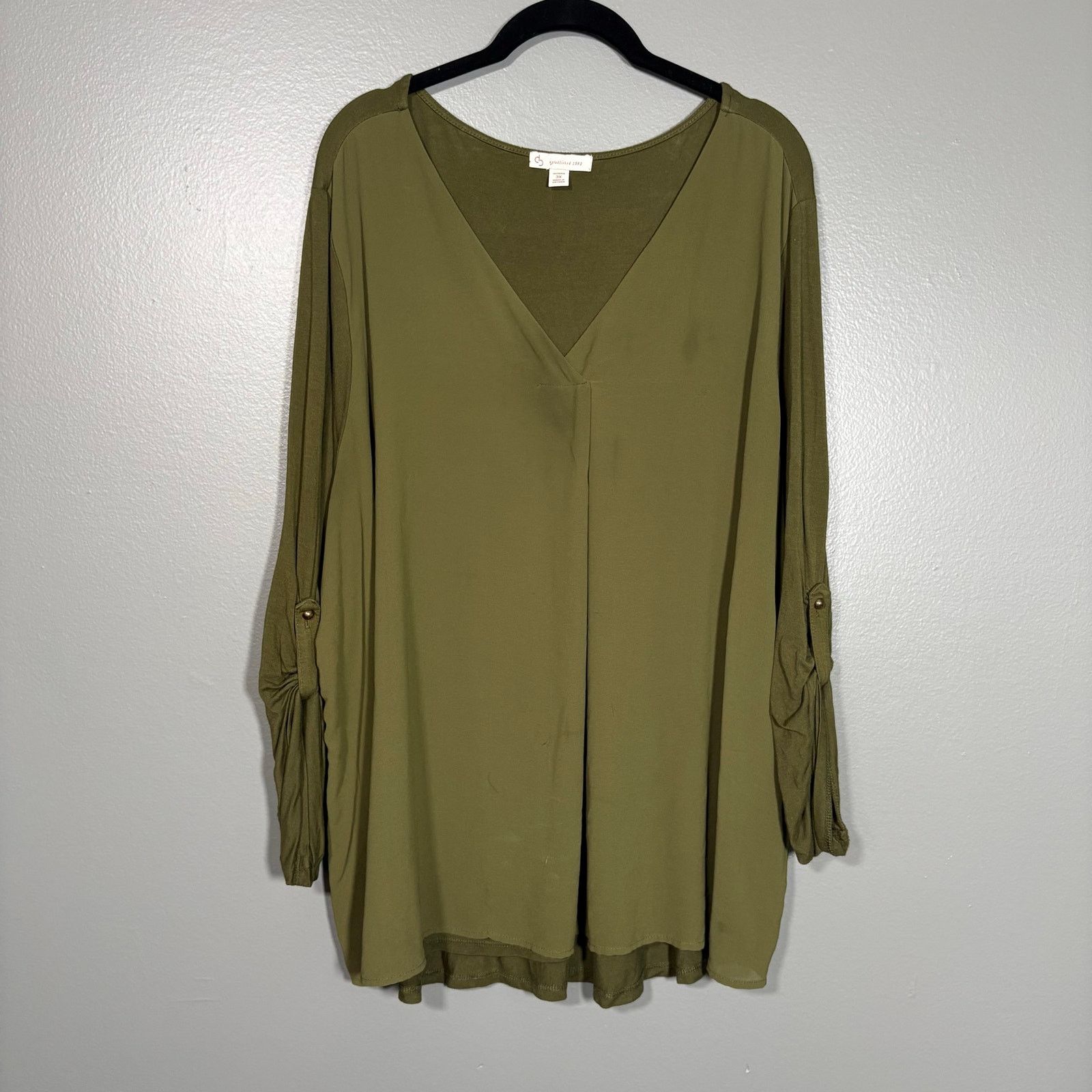 Other Dressbarn Olive Green Chiffon Panel Minimalist Blouse - 3X Size 3XL / US 20-22 - 1 Thumbnail