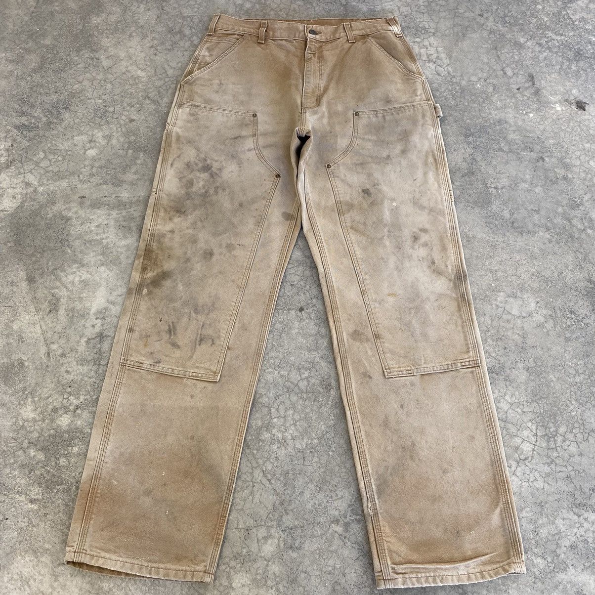 Carhartt VTG Carhartt Double Knee Faded Tan Dirty Carpenter Pants Size US 33 - 2 Thumbnail