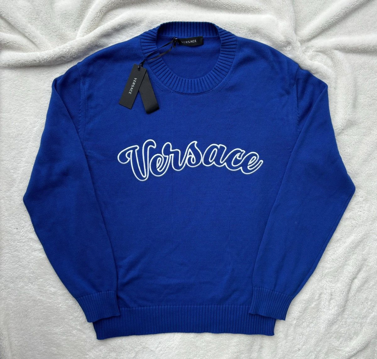 Versace Versace Cobalt Knit Embroidered Sweater Size US L / EU 52-54 / 3 - 1 Thumbnail