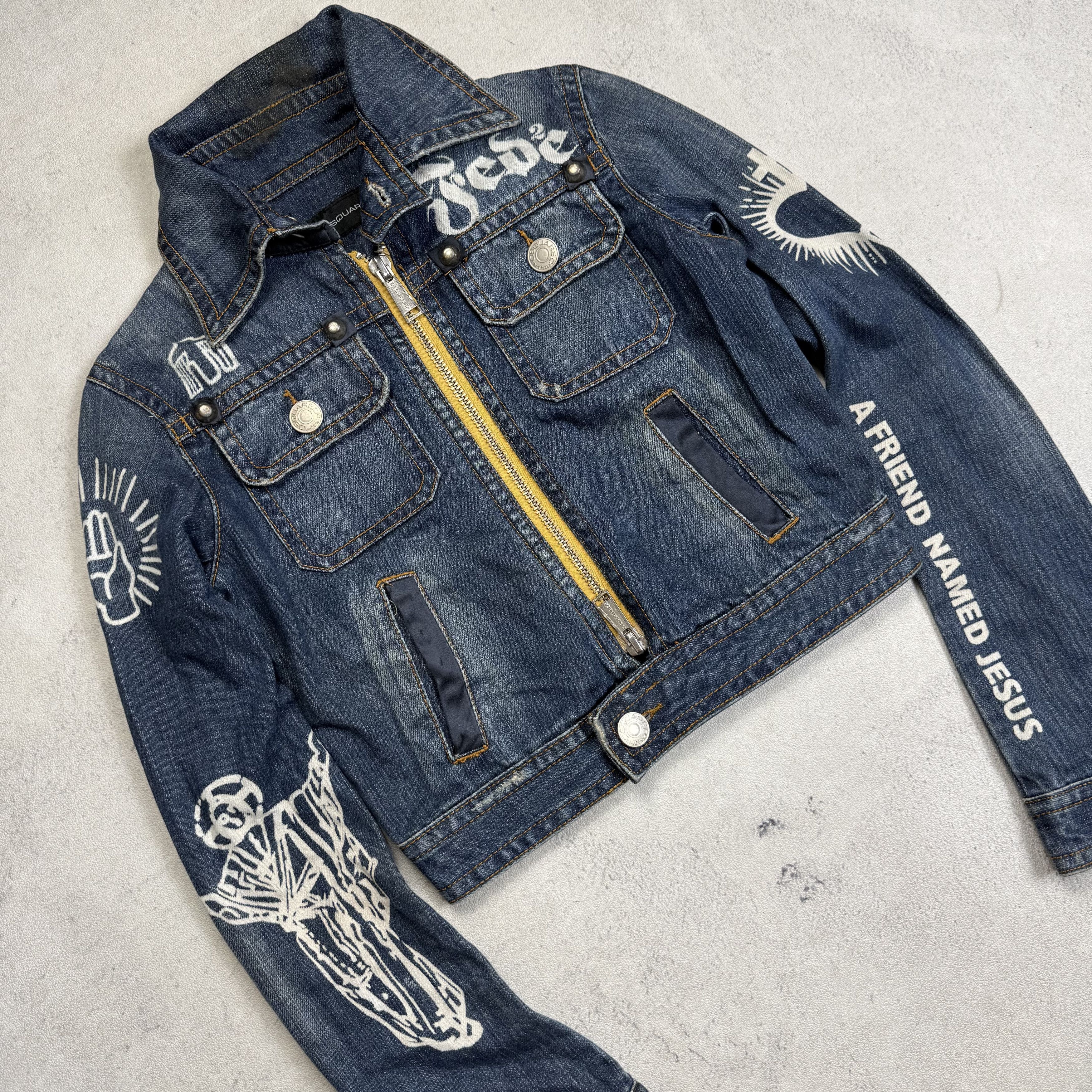 Dsquared2 Dsquared2 FW2005 Jesus Lord Peace Cropped Denim Jacket Size S / US 4 / IT 40 - 5 Thumbnail