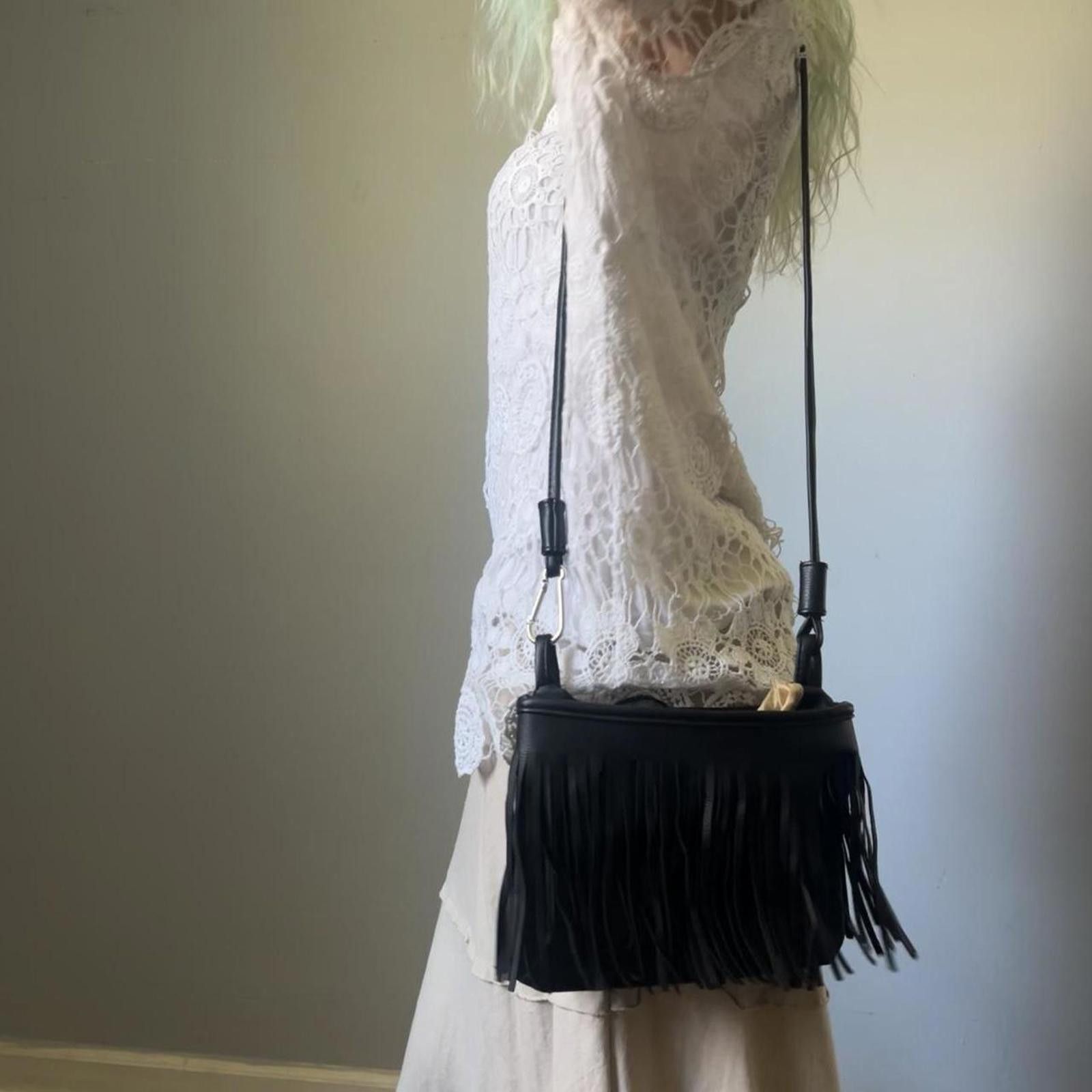 Other black faux leather fringe crossbody bag Size ONE SIZE - 1 Thumbnail