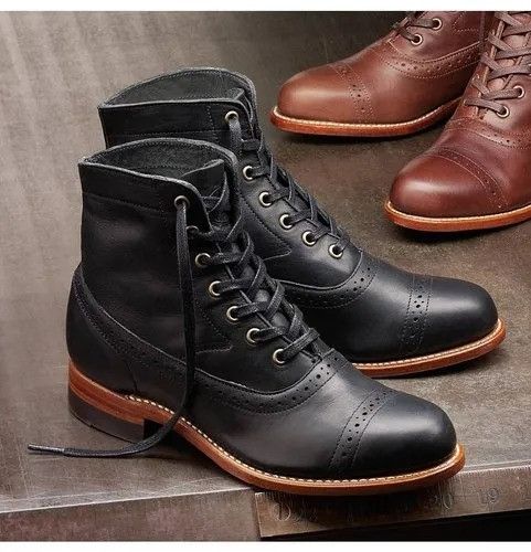 Handmade Handmade men black genuine leather ankle boots Size US 10 / EU 43 - 1 Thumbnail