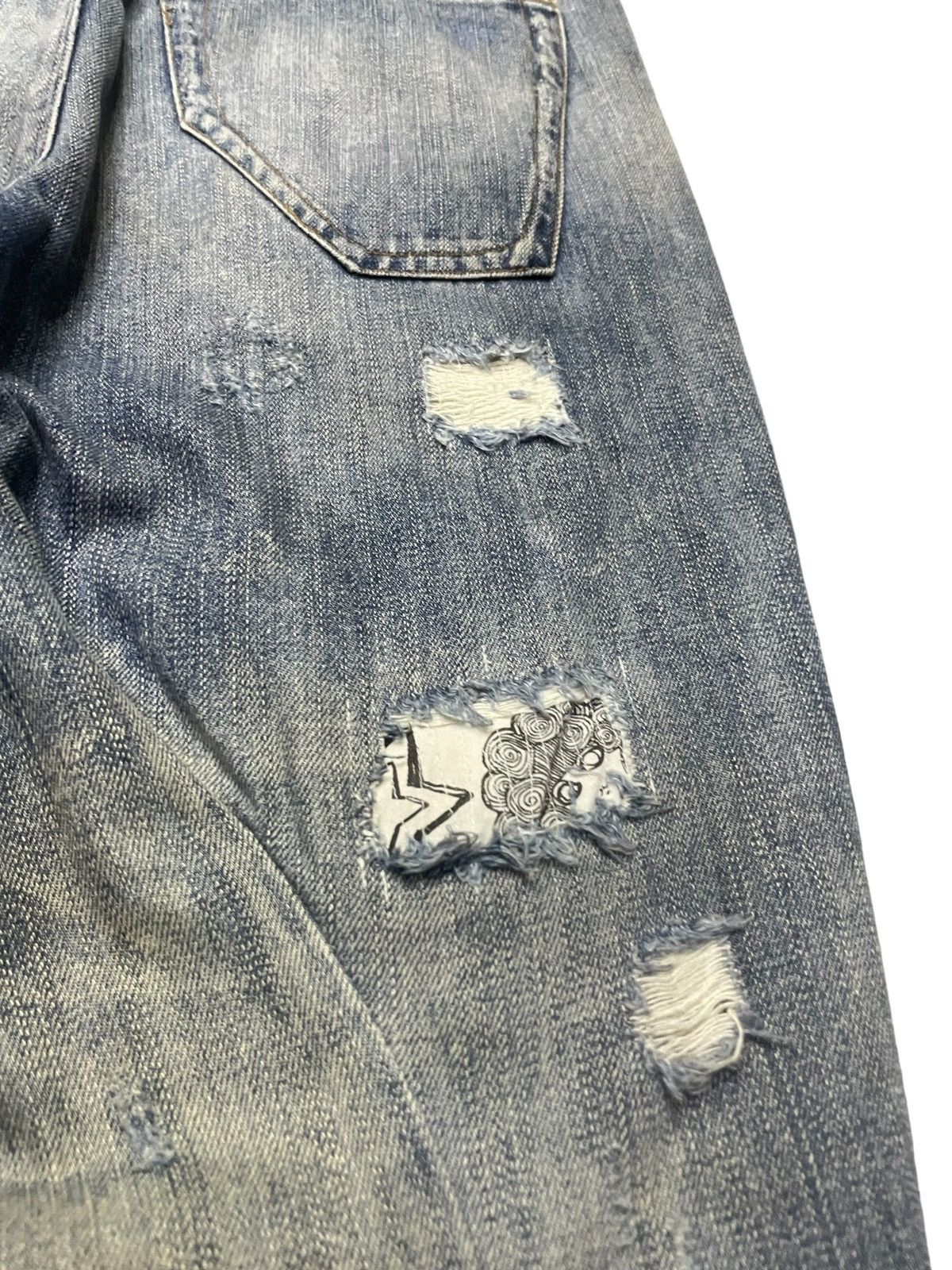 Hysteric Glamour × Japanese Brand Bit Blue X Scolar Japan Drop Crotch Craft Sashiko Boro Jeans Size US 31 - 15 Thumbnail
