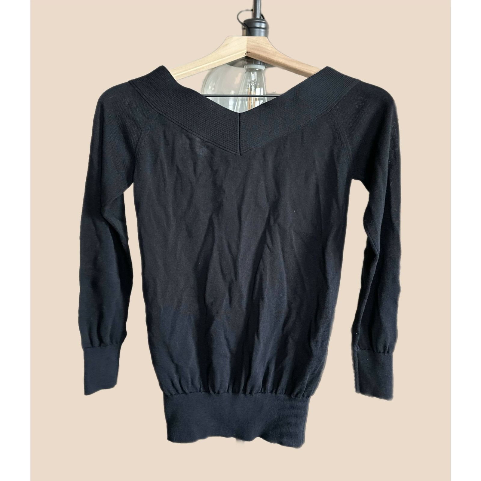 Reiss Reiss Long Sleeve Wide V-Neck Sweater - Black Size XS / US 0-2 / IT 36-38 - 3 Thumbnail