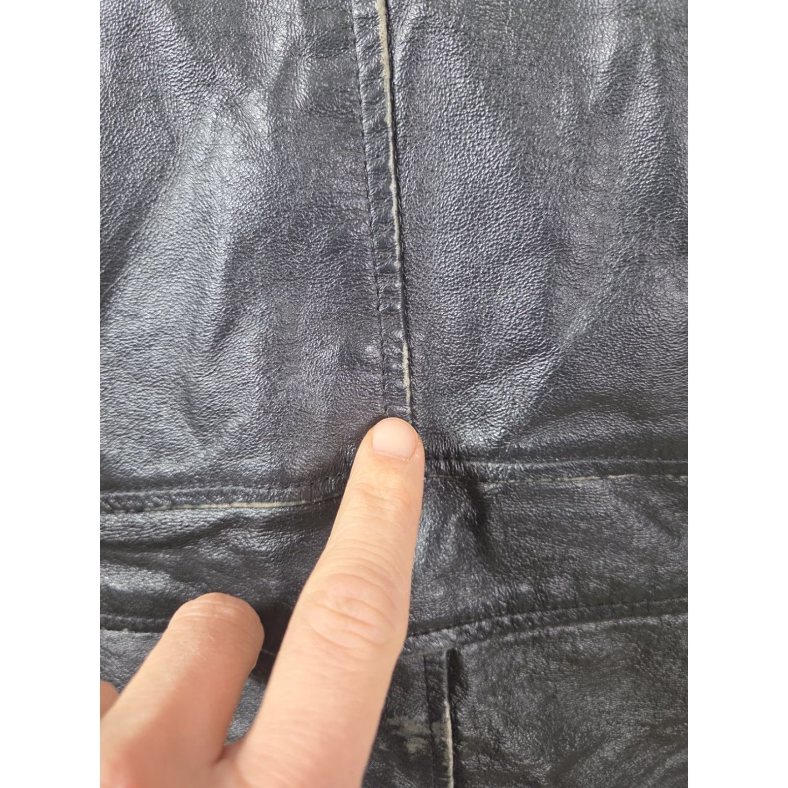 Vintage VINTAGE Womens XL Tall Black Leather Jacket Coat Collared Full Zip 90s Biker Classic Pockets Size XL / US 12-14 / IT 48-50 - 5 Thumbnail