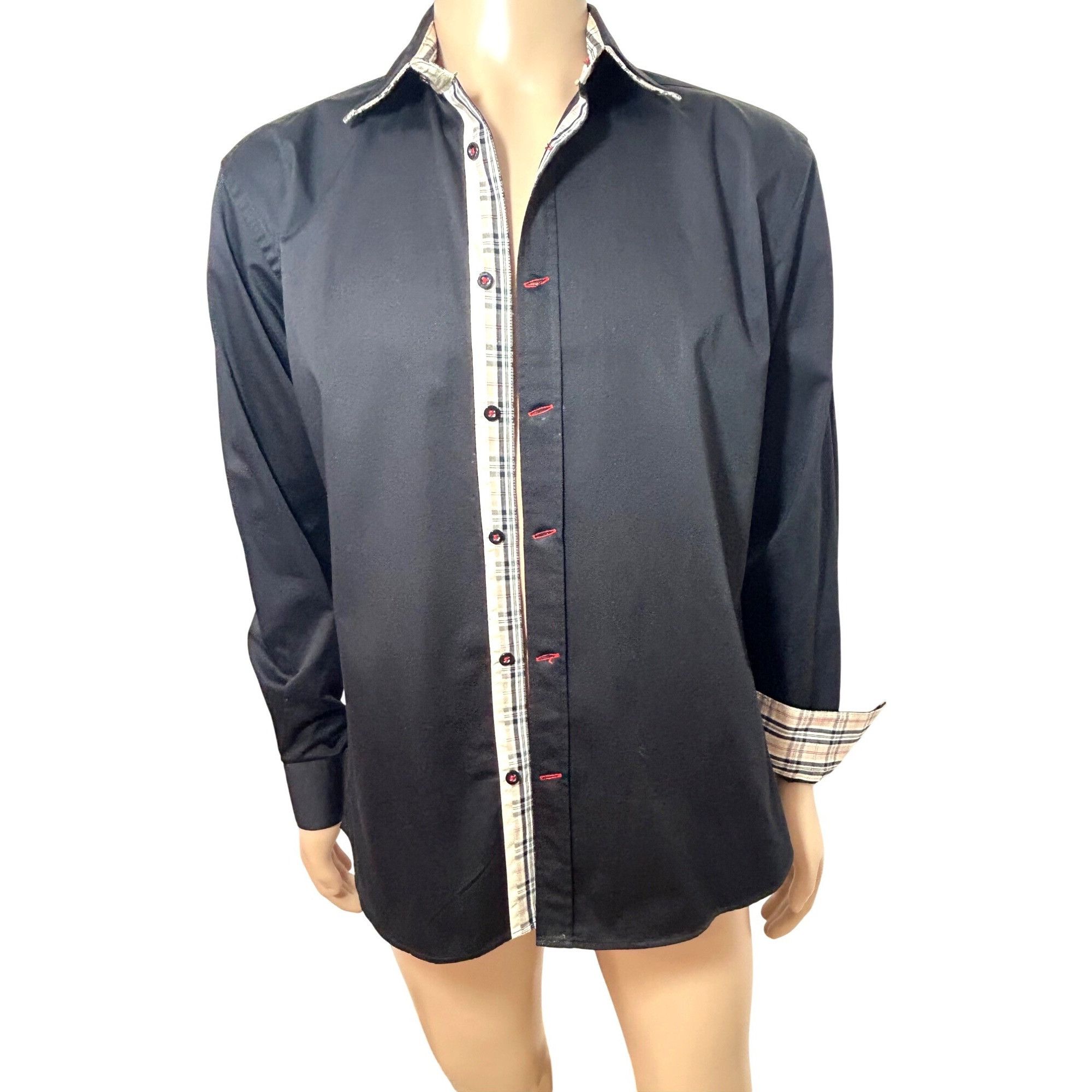 Other Envy Men’s Button Up Black Shirt, L Slim Fit Contrasting Pla Size US L / EU 52-54 / 3 - 4 Thumbnail