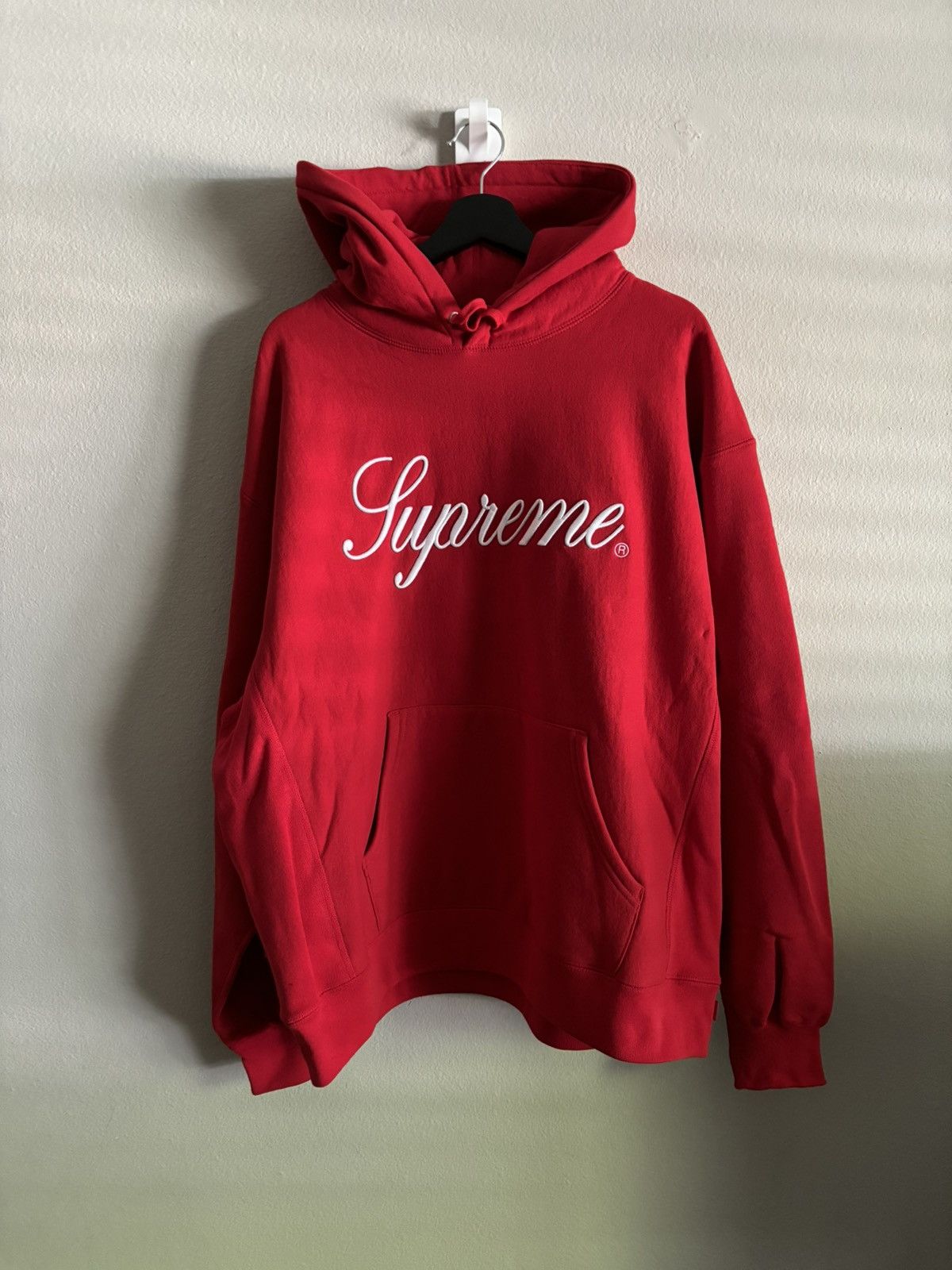 Supreme script hoodie red sales