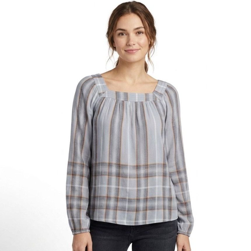 Lauren Conrad LC Lauren Conrad Long Sleeve Gray Plaid Babydoll Top Size XS Size XS / US 0-2 / IT 36-38 - 1 Thumbnail