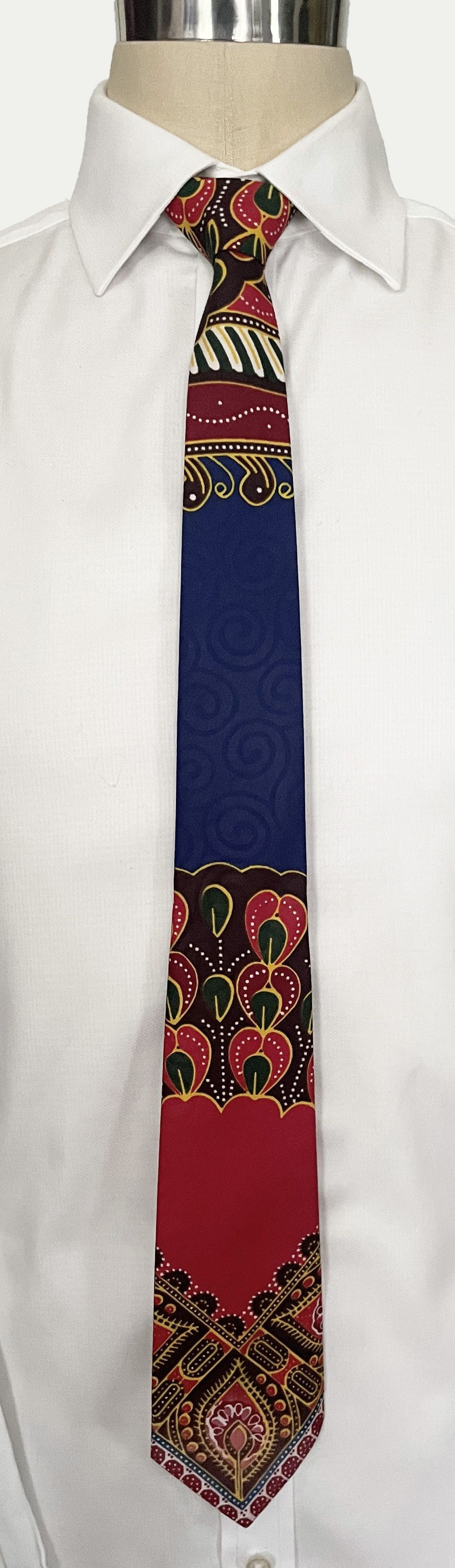 Other Handmade 7-Fold Tie – Red & Blue Ankara Wax Cotton Print(3") Size ONE SIZE - 4 Thumbnail