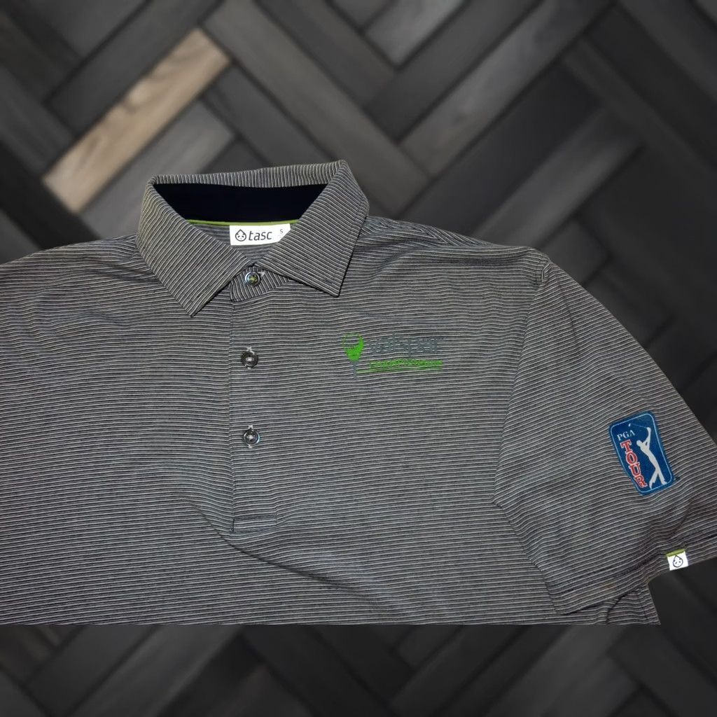 Vintage Tasc Polo Shirt Mens Size S Gray Striped Short Sleeve Polo Shirt Valspar Championship Size US S / EU 44-46 / 1 - 1 Thumbnail